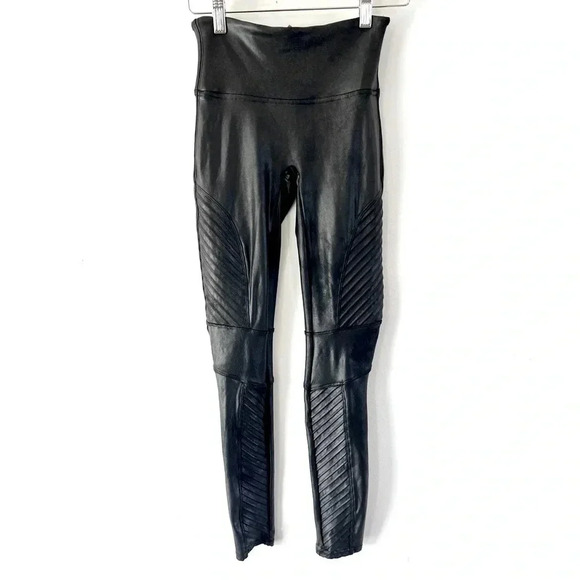 SPANX Very Black Faux Leather Moto Leggings Size Small - Picture 3 of 11